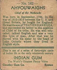1933-40 Goudey Indian Gum (R73) #162 Ahyouwaighs Back