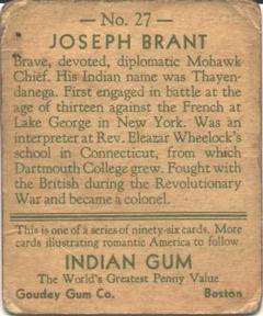 1933-40 Goudey Indian Gum (R73) #27 Joseph Brant Back