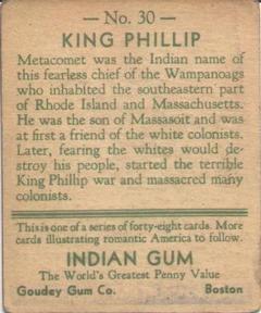 1933-40 Goudey Indian Gum (R73) #30 King Phillip Back