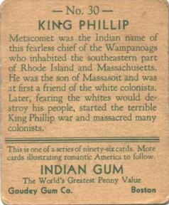 1933-40 Goudey Indian Gum (R73) #30 King Phillip Back