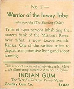 1933-40 Goudey Indian Gum (R73) #2 Ioway Tribe Back