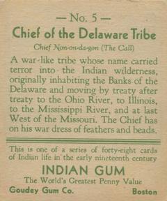1933-40 Goudey Indian Gum (R73) #5 Delaware Tribe Back