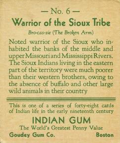 1933-40 Goudey Indian Gum (R73) #6 Sioux Tribe Back