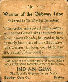 1933-40 Goudey Indian Gum (R73) #7 Ojibway Tribe Back
