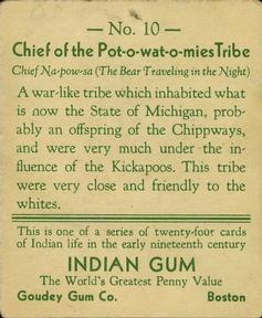1933-40 Goudey Indian Gum (R73) #10 Pot-O-Wat-O-Mies Tribe Back