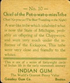 1933-40 Goudey Indian Gum (R73) #10 Pot-O-Wat-O-Mies Tribe Back