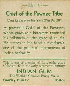 1933-40 Goudey Indian Gum (R73) #13 Pawnee Tribe Back