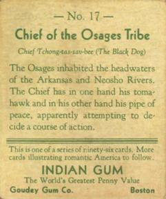 1933-40 Goudey Indian Gum (R73) #17 Chief of the Osages Tribe Back