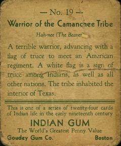 1933-40 Goudey Indian Gum (R73) #19 Camanchee Tribe Back