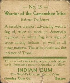 1933-40 Goudey Indian Gum (R73) #19 Camanchee Tribe Back
