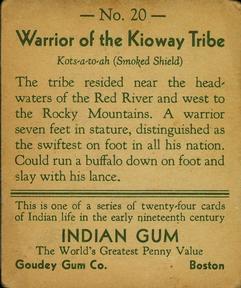 1933-40 Goudey Indian Gum (R73) #20 Warrior of the Kioway Tribe Back