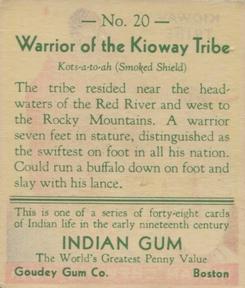 1933-40 Goudey Indian Gum (R73) #20 Warrior of the Kioway Tribe Back