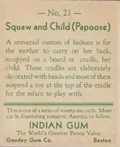 1933-40 Goudey Indian Gum (R73) #21 Squaw and Child Back
