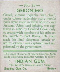 1933-40 Goudey Indian Gum (R73) #25 Geronimo Back