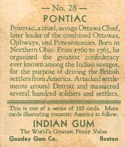 1933-40 Goudey Indian Gum (R73) #28 Pontiac Back