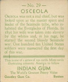 1933-40 Goudey Indian Gum (R73) #29 Osceola Back