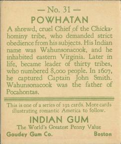 1933-40 Goudey Indian Gum (R73) #31 Powhatan Back