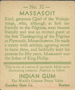 1933-40 Goudey Indian Gum (R73) #32 Massasoit Back