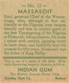 1933-40 Goudey Indian Gum (R73) #32 Massasoit Back