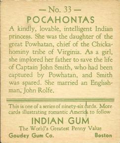 1933-40 Goudey Indian Gum (R73) #33 Pocahontas Back