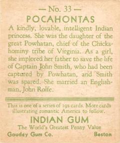 1933-40 Goudey Indian Gum (R73) #33 Pocahontas Back
