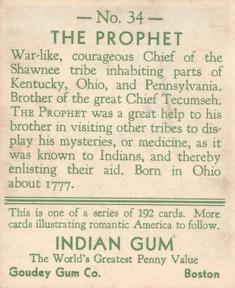 1933-40 Goudey Indian Gum (R73) #34 The Prophet Back