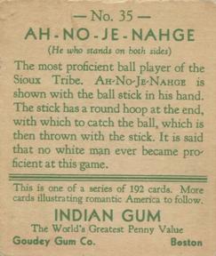 1933-40 Goudey Indian Gum (R73) #35 Ah-No-Je-Nahge Back