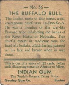 1933-40 Goudey Indian Gum (R73) #36 Buffalo Bull Back