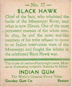 1933-40 Goudey Indian Gum (R73) #37 Black Hawk Back
