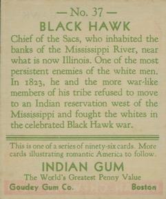 1933-40 Goudey Indian Gum (R73) #37 Black Hawk Back