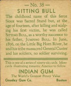1933-40 Goudey Indian Gum (R73) #38 Sitting Bull Back