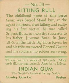 1933-40 Goudey Indian Gum (R73) #38 Sitting Bull Back