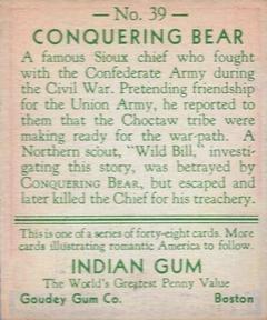 1933-40 Goudey Indian Gum (R73) #39 Conquering Bear Back