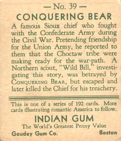 1933-40 Goudey Indian Gum (R73) #39 Conquering Bear Back