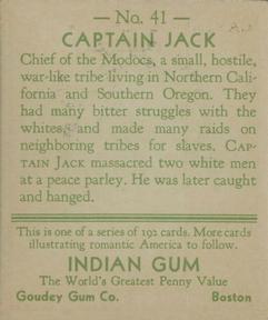 1933-40 Goudey Indian Gum (R73) #41 Captain Jack Back