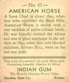 1933-40 Goudey Indian Gum (R73) #43 American Horse Back
