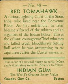1933-40 Goudey Indian Gum (R73) #48 Red Tomahawk Back