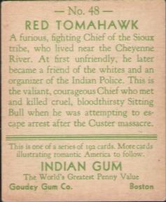 1933-40 Goudey Indian Gum (R73) #48 Red Tomahawk Back