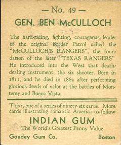 1933-40 Goudey Indian Gum (R73) #49 Gen. Ben Mcculloch Back