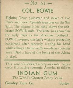 1933-40 Goudey Indian Gum (R73) #53 Col Bowie Back