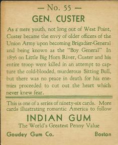 1933-40 Goudey Indian Gum (R73) #55 Gen. Custer Back
