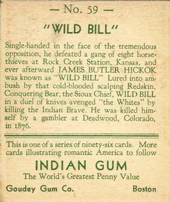 1933-40 Goudey Indian Gum (R73) #59 Wild Bill Back