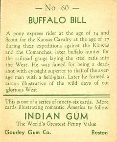 1933-40 Goudey Indian Gum (R73) #60 Buffalo Bill Back