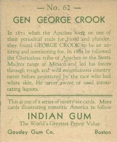 1933-40 Goudey Indian Gum (R73) #62 Gen. George Crook Back