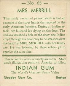1933-40 Goudey Indian Gum (R73) #65 Mrs. Merrill Back
