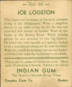 1933-40 Goudey Indian Gum (R73) #66 Joe Logston Back
