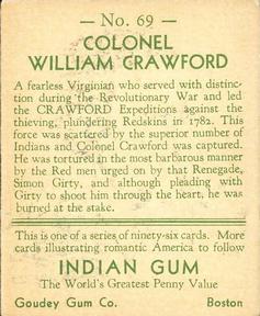 1933-40 Goudey Indian Gum (R73) #69 Colonel W. Crawford Back