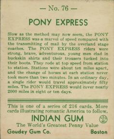 1933-40 Goudey Indian Gum (R73) #76 Pony Express Back