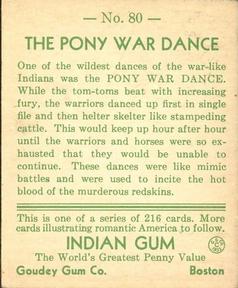 1933-40 Goudey Indian Gum (R73) #80 The Pony War Dance Back