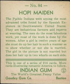1933-40 Goudey Indian Gum (R73) #84 Hopi Maiden Back